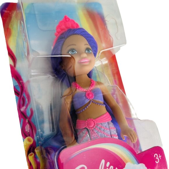 Barbie Dreamtopia Mini Mermaid Colorful Doll Chelsea Girl with Pink Crown 4" - Picture 5 of 7